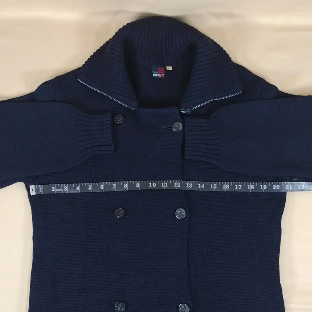 Evan Pull Men’s XL Vintage 90s Wool Knit Jacket Marine Preppy Winter Warm